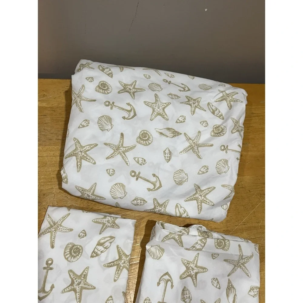 Modern Southern Home Full Sheet Nautical Anchor Tan White Fitted & 2 Pillowcases